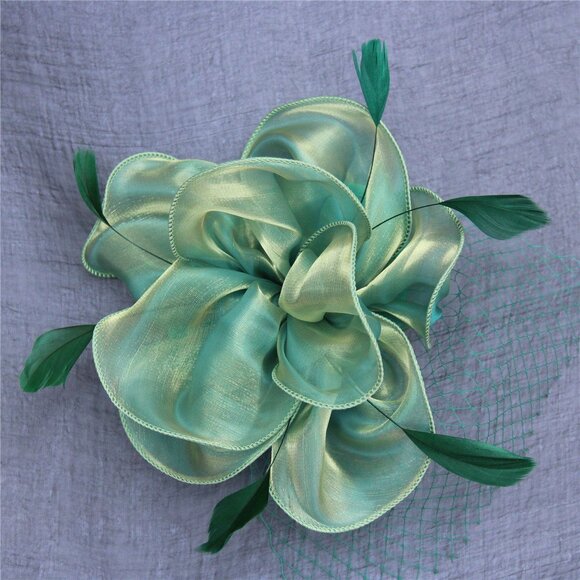 5919 Fascinators Hat Sinamay Flower Mesh Feathers St.patrick's Day Fascinator - Picture 6 of 8